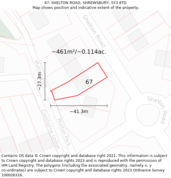 67, SHELTON ROAD, SHREWSBURY, SY3 8TD: Plot and title map