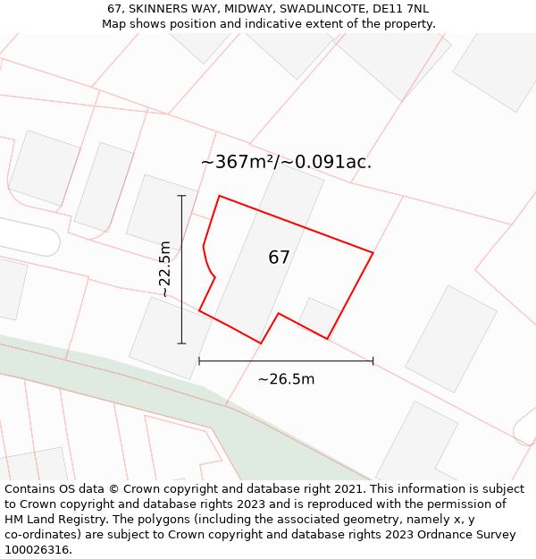 67, SKINNERS WAY, MIDWAY, SWADLINCOTE, DE11 7NL: Plot and title map