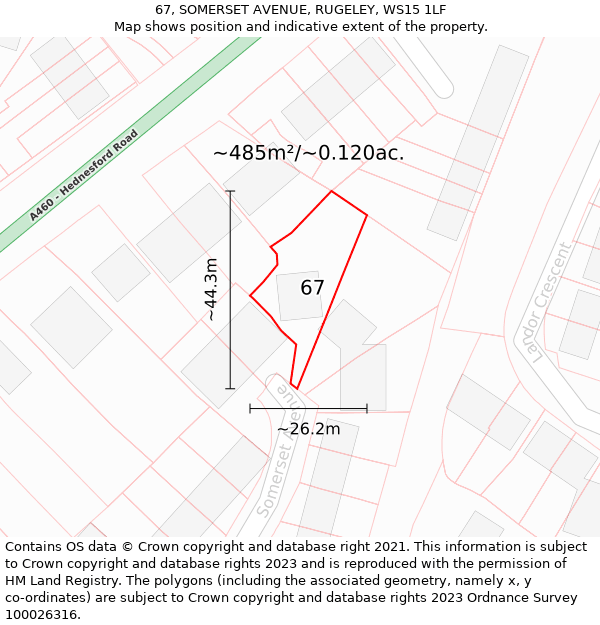 67, SOMERSET AVENUE, RUGELEY, WS15 1LF: Plot and title map