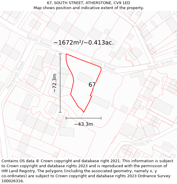 67, SOUTH STREET, ATHERSTONE, CV9 1ED: Plot and title map