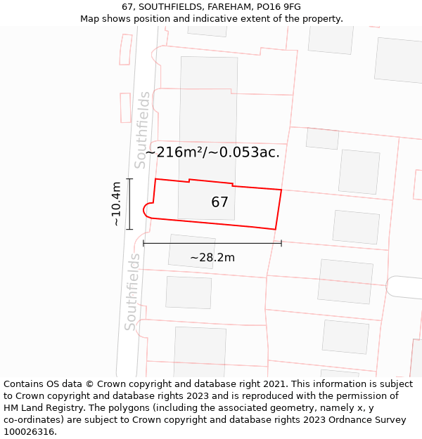 67, SOUTHFIELDS, FAREHAM, PO16 9FG: Plot and title map