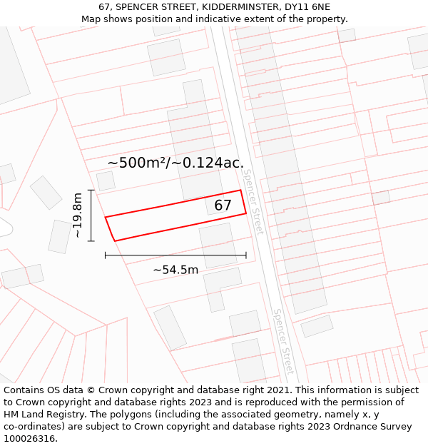 67, SPENCER STREET, KIDDERMINSTER, DY11 6NE: Plot and title map