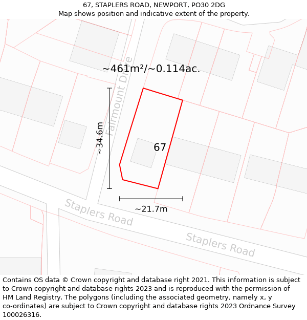 67, STAPLERS ROAD, NEWPORT, PO30 2DG: Plot and title map