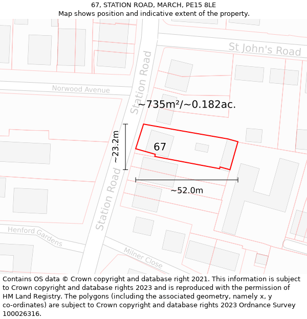 67, STATION ROAD, MARCH, PE15 8LE: Plot and title map
