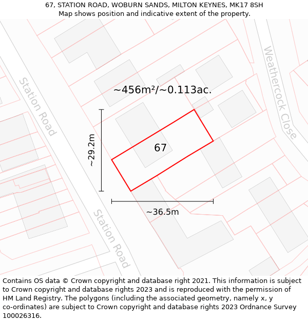 67, STATION ROAD, WOBURN SANDS, MILTON KEYNES, MK17 8SH: Plot and title map