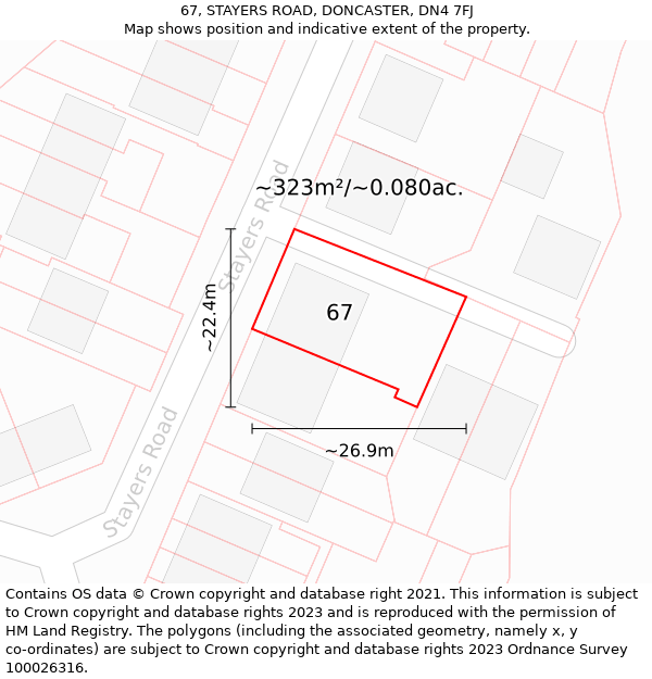 67, STAYERS ROAD, DONCASTER, DN4 7FJ: Plot and title map