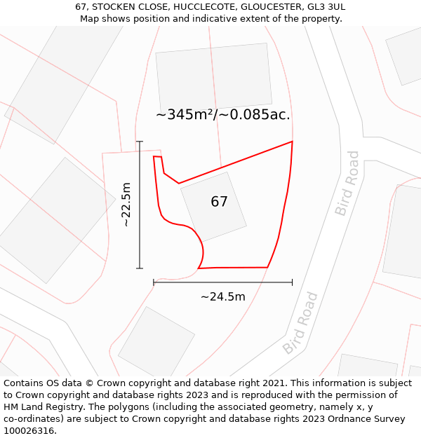 67, STOCKEN CLOSE, HUCCLECOTE, GLOUCESTER, GL3 3UL: Plot and title map