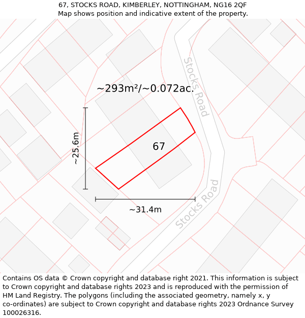 67, STOCKS ROAD, KIMBERLEY, NOTTINGHAM, NG16 2QF: Plot and title map