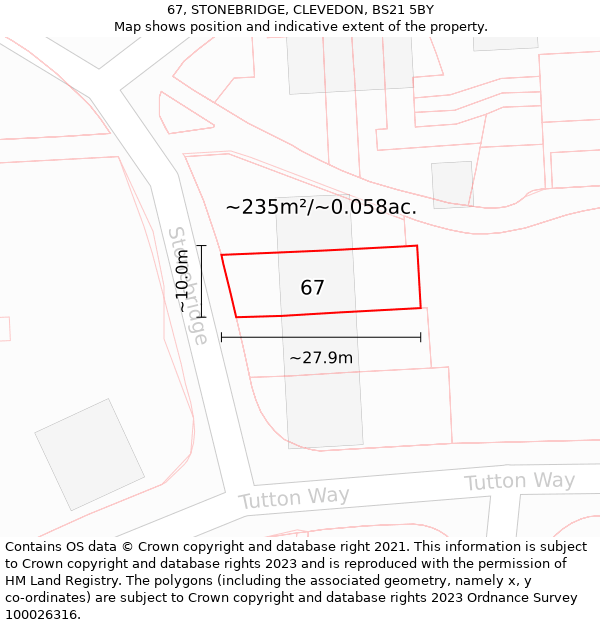 67, STONEBRIDGE, CLEVEDON, BS21 5BY: Plot and title map