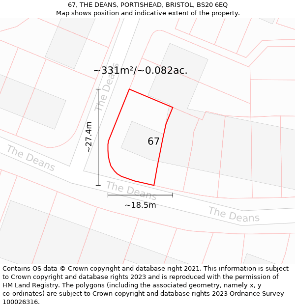 67, THE DEANS, PORTISHEAD, BRISTOL, BS20 6EQ: Plot and title map