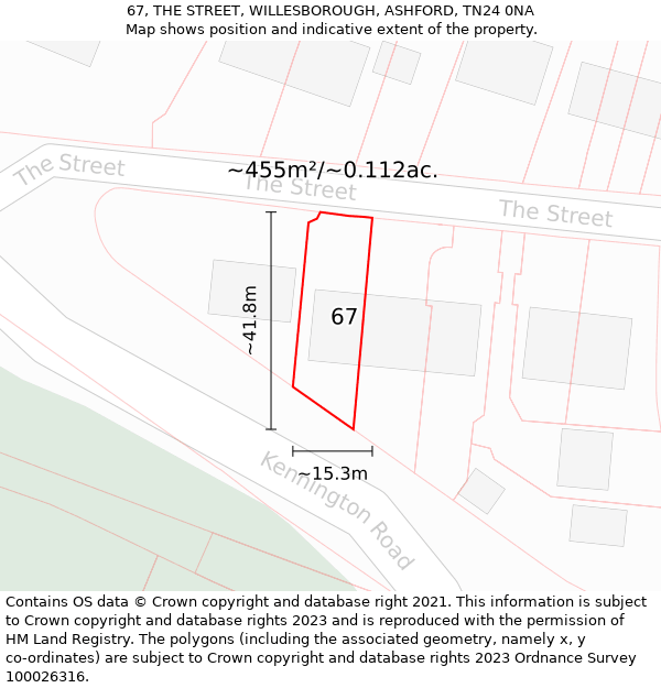 67, THE STREET, WILLESBOROUGH, ASHFORD, TN24 0NA: Plot and title map