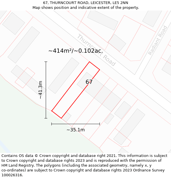 67, THURNCOURT ROAD, LEICESTER, LE5 2NN: Plot and title map