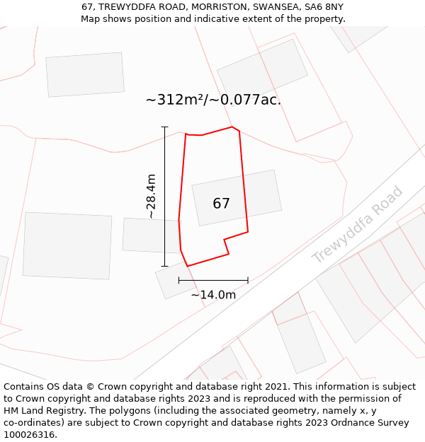 67, TREWYDDFA ROAD, MORRISTON, SWANSEA, SA6 8NY: Plot and title map