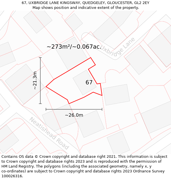 67, UXBRIDGE LANE KINGSWAY, QUEDGELEY, GLOUCESTER, GL2 2EY: Plot and title map