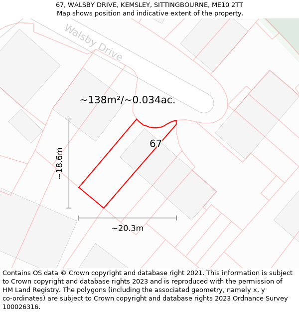 67, WALSBY DRIVE, KEMSLEY, SITTINGBOURNE, ME10 2TT: Plot and title map