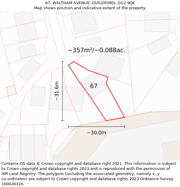 67, WALTHAM AVENUE, GUILDFORD, GU2 9QE: Plot and title map