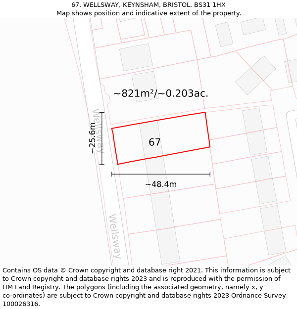 67, WELLSWAY, KEYNSHAM, BRISTOL, BS31 1HX: Plot and title map