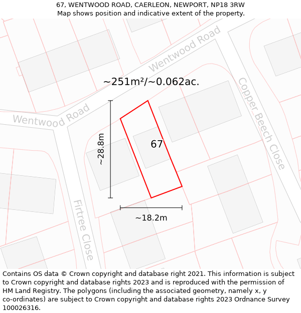 67, WENTWOOD ROAD, CAERLEON, NEWPORT, NP18 3RW: Plot and title map