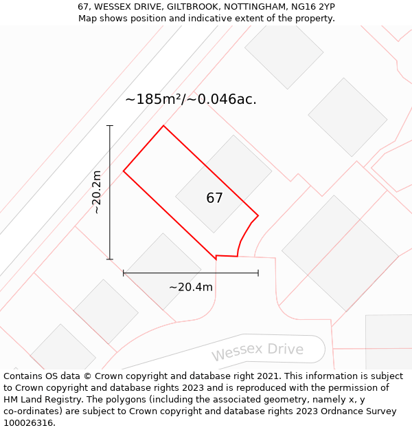 67, WESSEX DRIVE, GILTBROOK, NOTTINGHAM, NG16 2YP: Plot and title map