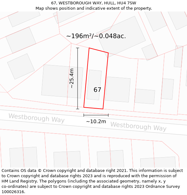 67, WESTBOROUGH WAY, HULL, HU4 7SW: Plot and title map