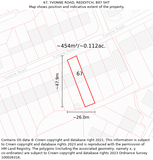 67, YVONNE ROAD, REDDITCH, B97 5HT: Plot and title map