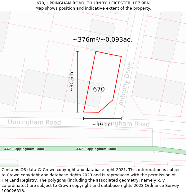 670, UPPINGHAM ROAD, THURNBY, LEICESTER, LE7 9RN: Plot and title map