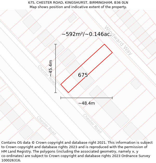 675, CHESTER ROAD, KINGSHURST, BIRMINGHAM, B36 0LN: Plot and title map