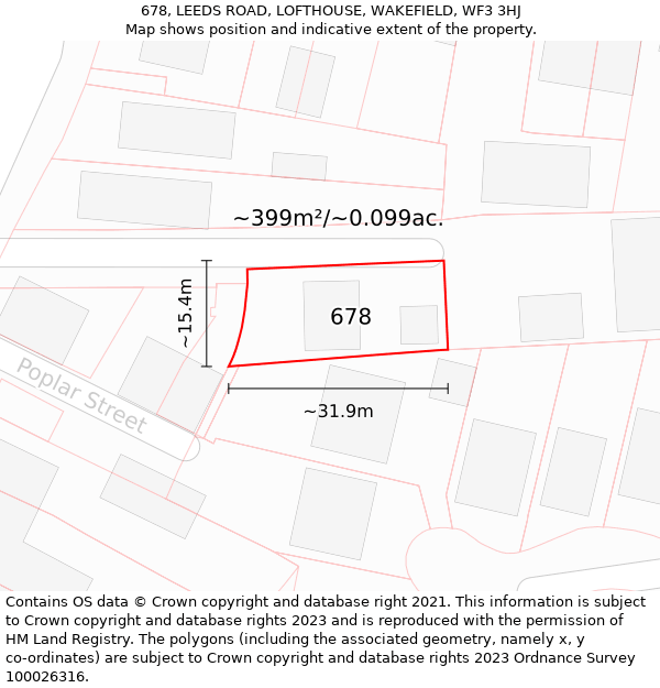 678, LEEDS ROAD, LOFTHOUSE, WAKEFIELD, WF3 3HJ: Plot and title map