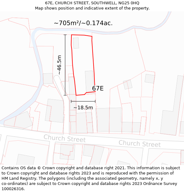 67E, CHURCH STREET, SOUTHWELL, NG25 0HQ: Plot and title map