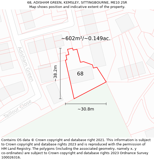 68, ADISHAM GREEN, KEMSLEY, SITTINGBOURNE, ME10 2SR: Plot and title map