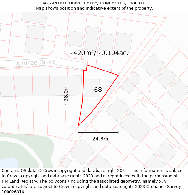 68, AINTREE DRIVE, BALBY, DONCASTER, DN4 8TU: Plot and title map