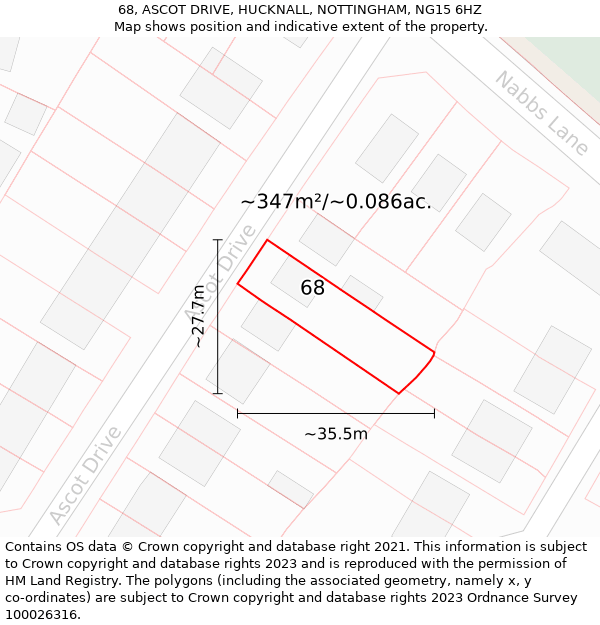 68, ASCOT DRIVE, HUCKNALL, NOTTINGHAM, NG15 6HZ: Plot and title map