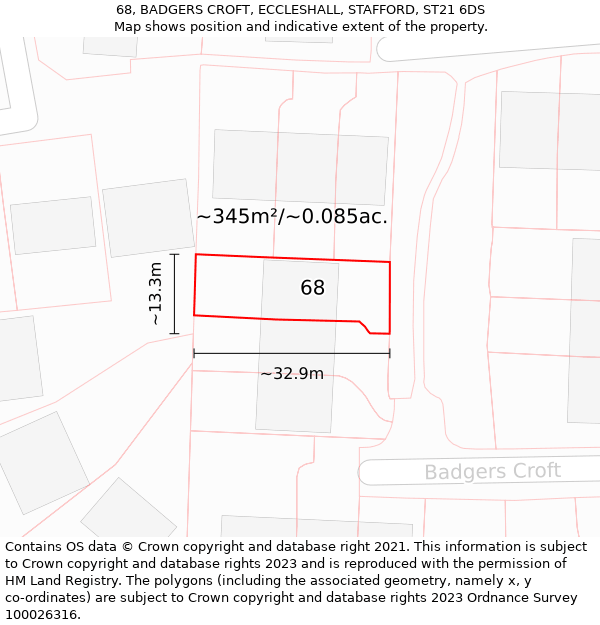 68, BADGERS CROFT, ECCLESHALL, STAFFORD, ST21 6DS: Plot and title map