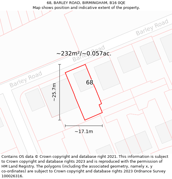 68, BARLEY ROAD, BIRMINGHAM, B16 0QE: Plot and title map