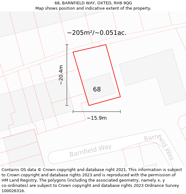 68, BARNFIELD WAY, OXTED, RH8 9QG: Plot and title map