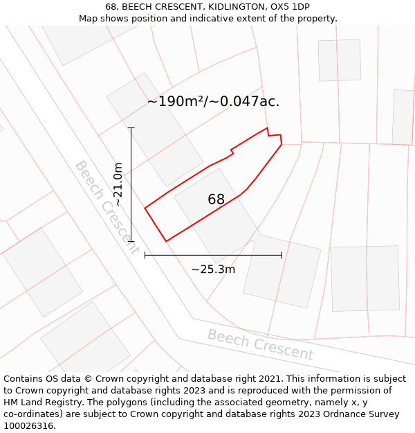 68, BEECH CRESCENT, KIDLINGTON, OX5 1DP: Plot and title map