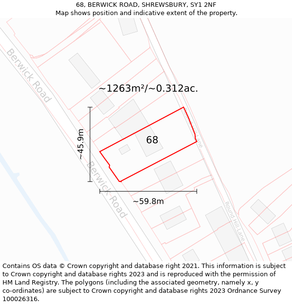 68, BERWICK ROAD, SHREWSBURY, SY1 2NF: Plot and title map