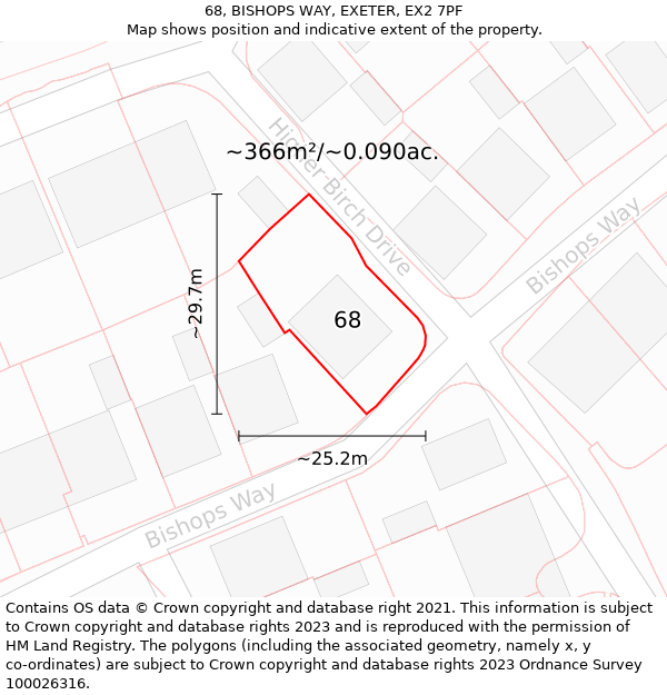 68, BISHOPS WAY, EXETER, EX2 7PF: Plot and title map