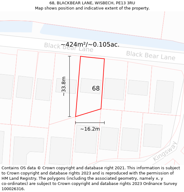 68, BLACKBEAR LANE, WISBECH, PE13 3RU: Plot and title map