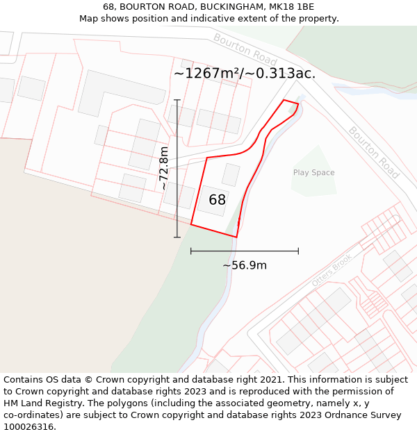 68, BOURTON ROAD, BUCKINGHAM, MK18 1BE: Plot and title map