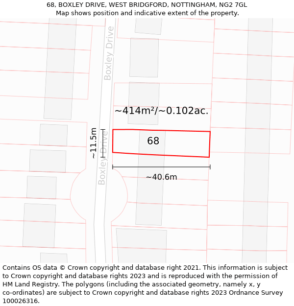 68, BOXLEY DRIVE, WEST BRIDGFORD, NOTTINGHAM, NG2 7GL: Plot and title map