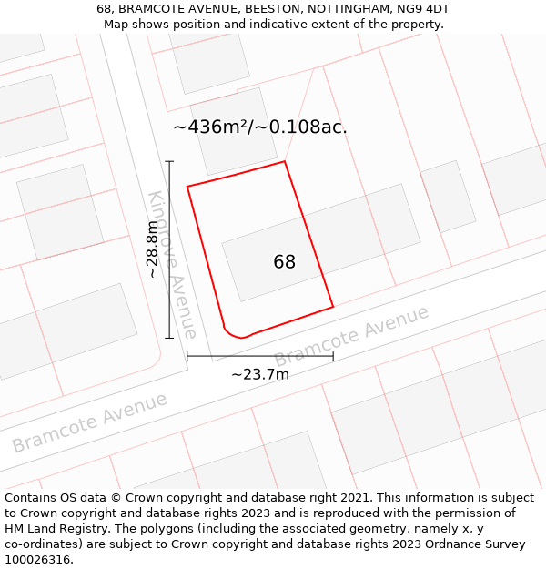 68, BRAMCOTE AVENUE, BEESTON, NOTTINGHAM, NG9 4DT: Plot and title map