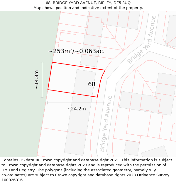 68, BRIDGE YARD AVENUE, RIPLEY, DE5 3UQ: Plot and title map