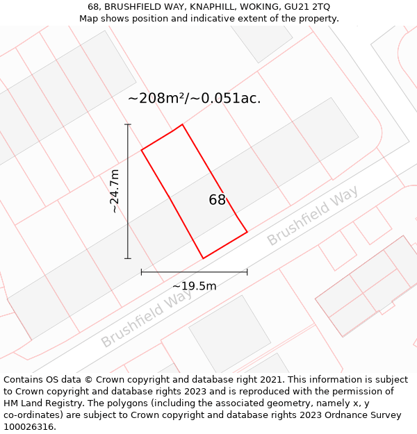 68, BRUSHFIELD WAY, KNAPHILL, WOKING, GU21 2TQ: Plot and title map