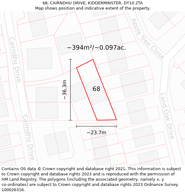 68, CAIRNDHU DRIVE, KIDDERMINSTER, DY10 2TA: Plot and title map