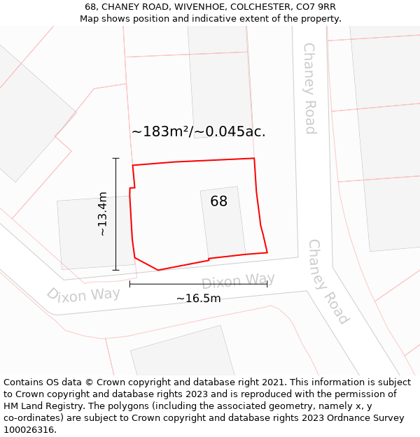 68, CHANEY ROAD, WIVENHOE, COLCHESTER, CO7 9RR: Plot and title map