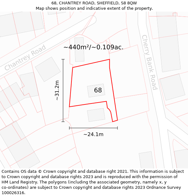 68, CHANTREY ROAD, SHEFFIELD, S8 8QW: Plot and title map