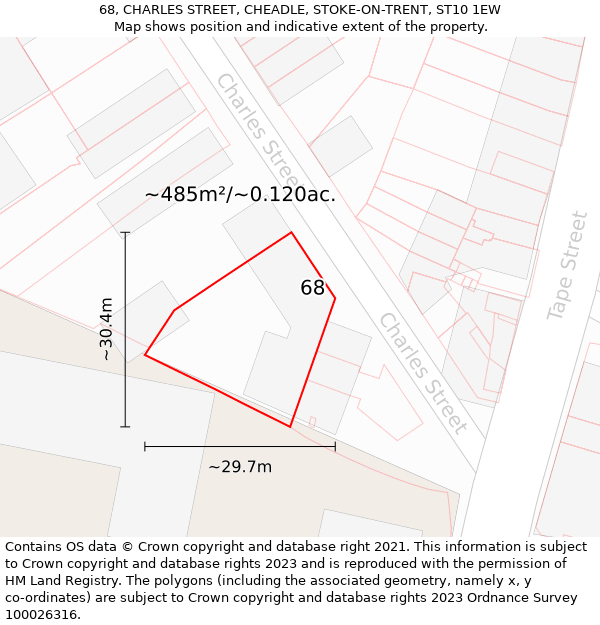 68, CHARLES STREET, CHEADLE, STOKE-ON-TRENT, ST10 1EW: Plot and title map