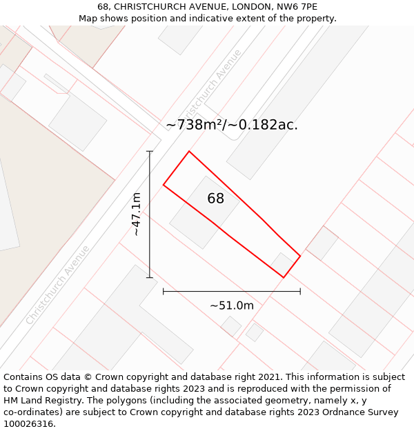 68, CHRISTCHURCH AVENUE, LONDON, NW6 7PE: Plot and title map