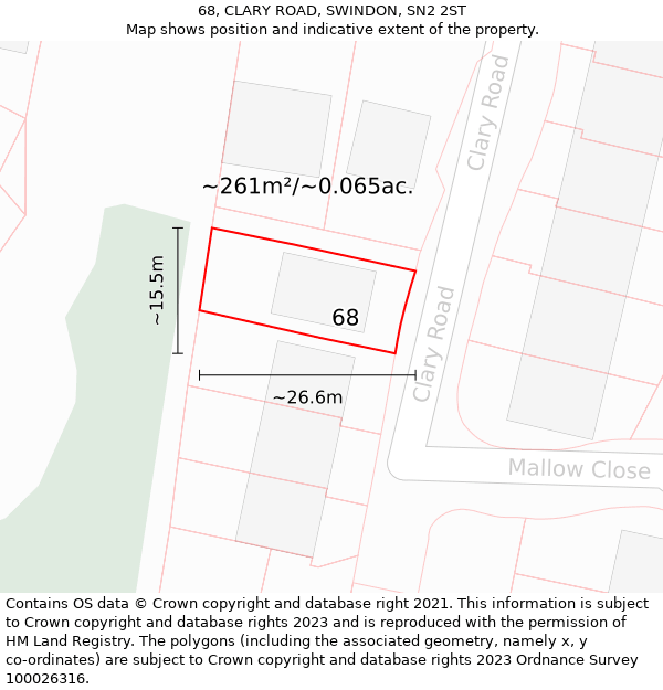 68, CLARY ROAD, SWINDON, SN2 2ST: Plot and title map